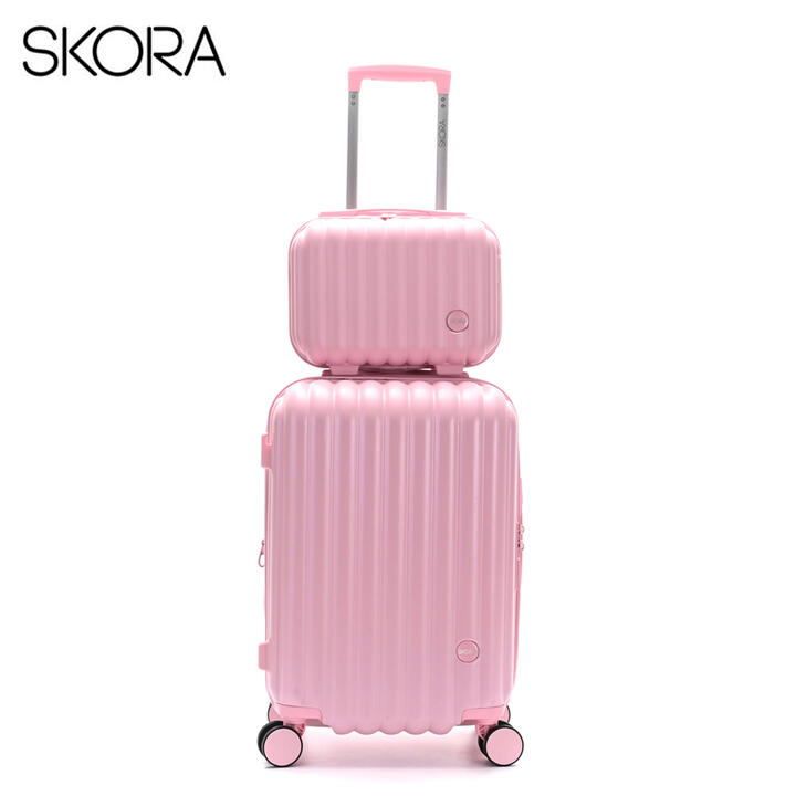 SET VALIJAS SKORA BS AS HARD ABS ROSA 20 Y BEAUTY CASE DOBLE RUEDA FIJA EXPANDIBLE Y CERRADURA DE COMBINACION