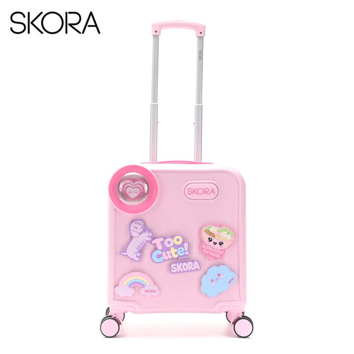 VALIJA 16" SKR THINK HAPPY PINS HARD ABS ROSA RUEDA DOBLE SIN EXPANSION INCLUYE 7 PINS CON DISEÑOS NUESTROS